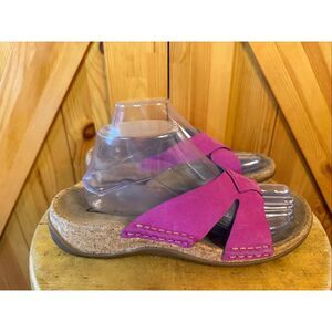 Clarks Santiago Suede/Leather Sandals Slip-On Cork Sole Pink Sz 9M